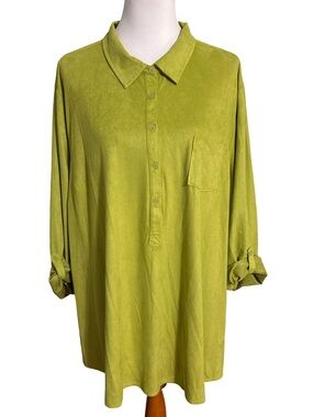 Catherines Faux Suede Lime Green Button-Front Tunic